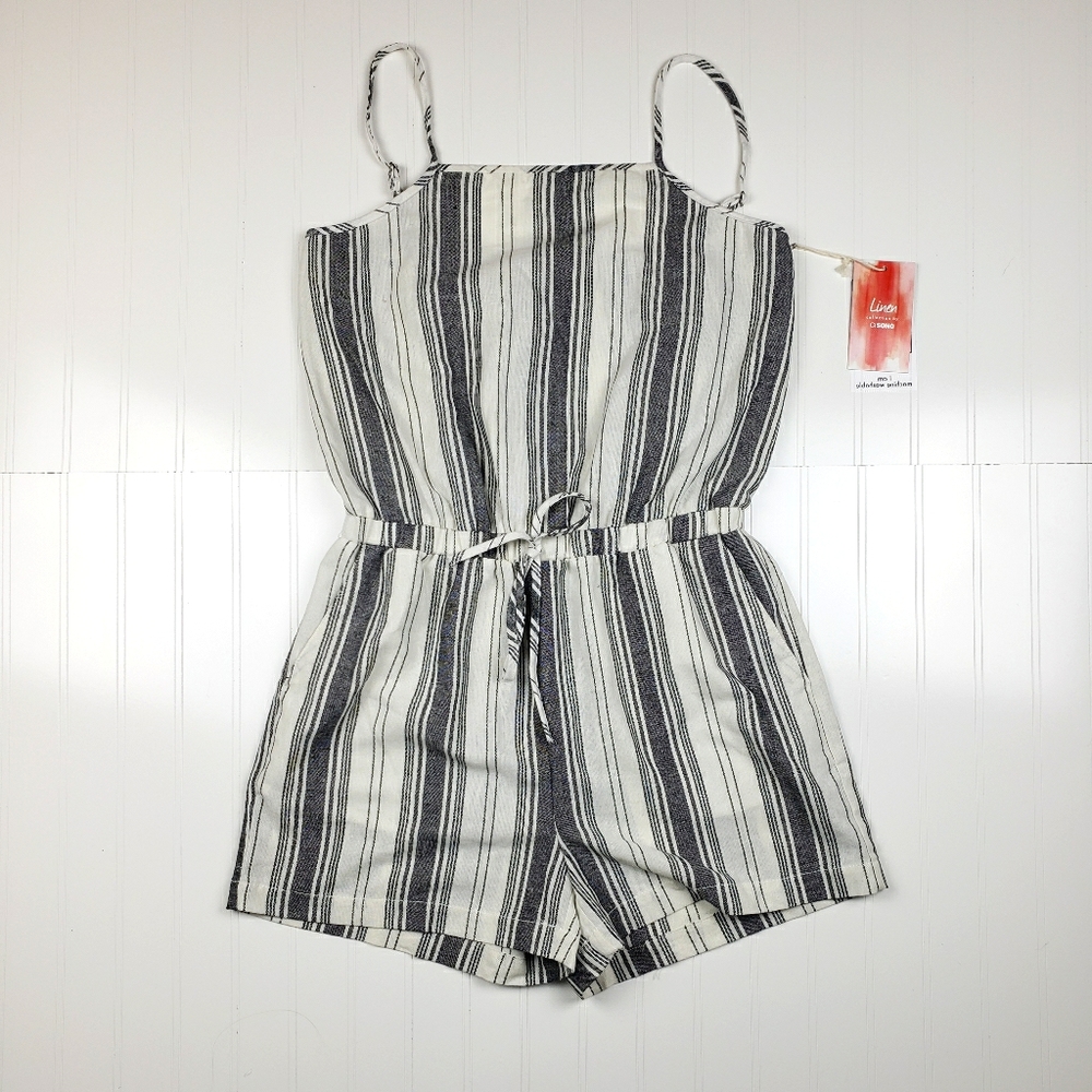 NWT Ci Sono gray/white striped tank romper